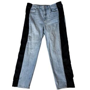 Upcycled Side Panel Denim Jeans Relaxed Fit Wide Leg Baggy Stretch Size Large